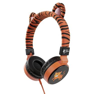 Imagem de Fones de ouvido infantis para escola com orelhas de gato de tigre, volume seguro limitado, microfone HD, som estéreo para meninas, meninos, fones de ouvido infantis dobráveis de 3,5 mm para iPad