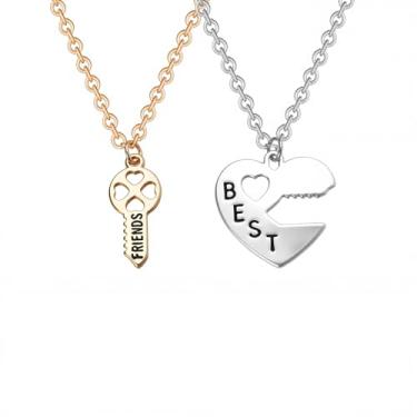 Imagem de Colares Best Friend para 2 irmãs combinando com chaveiros para mulheres, presentes de formatura de aniversário para mulheres, amigas, presente de amizade de longa distância para mulheres, conjunto de