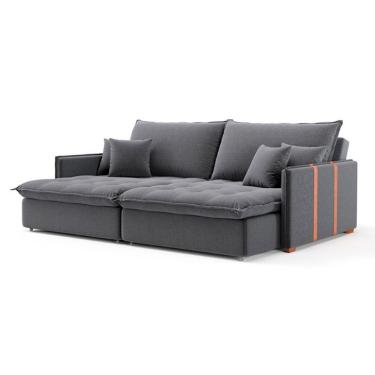 Imagem de Sofá Retrátil Sem Caixa 3 Lugares Solomons Linho Grafite 230 cm