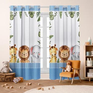 Imagem de Cortina Infantil Blackout 2,80x2,20 Decoração Divertida para Quarto de Criança (Safari Baby Azul)