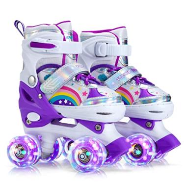 Imagem de Patins para crianças 4 tamanhos ajustáveis, todas as 8 rodas para patins de meninas brilham, iluminação divertida para meninas, meninos e crianças, patins para crianças iniciantes M