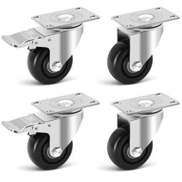 Imagem de W B D WEIBIDA Rodas Giratórias De 3 Polegadas, Conjunto De 4 Rodízios, Rodízios Para Serviços Pesados Com 2 Freios De 1000 Libras, Rodízios Com Placa Superior Giratória Industrial Com Trava Para Móv