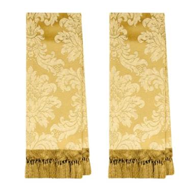 Imagem de 2 Mantas Xale Para Poltrona Pequena Peseira 0,70 X 1,80 (02 DOURADO E OFF WHITE)