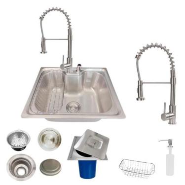 Imagem de Kit cuba gourmet com torneira extensível aço inox e Lixeira - STILLUS 