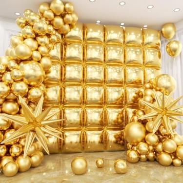 Imagem de HKYOOD 36pcs Metallic Gold Square Foil Balloons Wall Backdrop with 79pcs Balloon Garland Arch Kit, Double Sided Balloon for New Year Birthday Anniversary Graduation Engagement Party Decorations 91