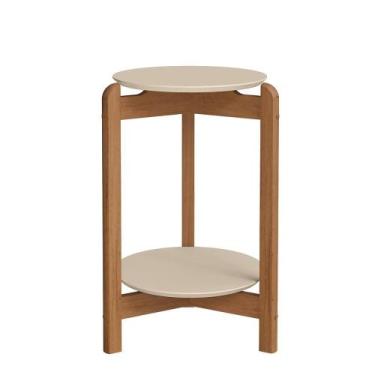 Imagem de Mesa Lateral Lizz Redonda - Casa D, Off White/Cedro