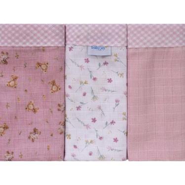 Imagem de Fralda de Pano para Bebê 03 Unidades Baby Joy Fábula, Ursa Rosa