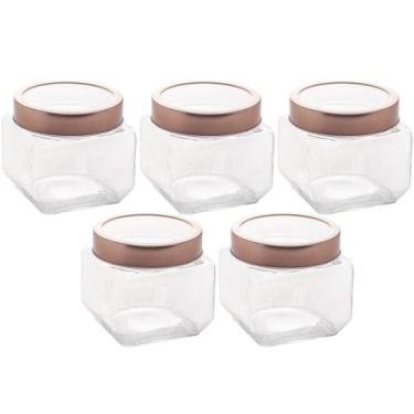 Imagem de Kit 5 Potes de Vidro Tampa Metal Rose Gold 800ml Gastro Lyor Porta Man