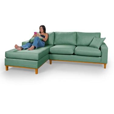 Imagem de Sofá Amsterdã Living Com Chaise Lado Direito Em Linho Essencial Estofa