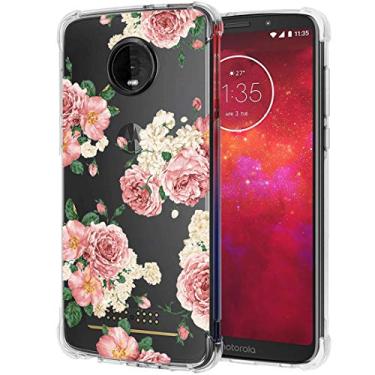 Imagem de Capa Ueokeird Moto Z3, Capa para celular Moto Z3 Play com flores, fina à prova de choque, estampa floral transparente, macia, flexível, capa protetora de TPU traseira para Motorola Moto Z3, pink flower
