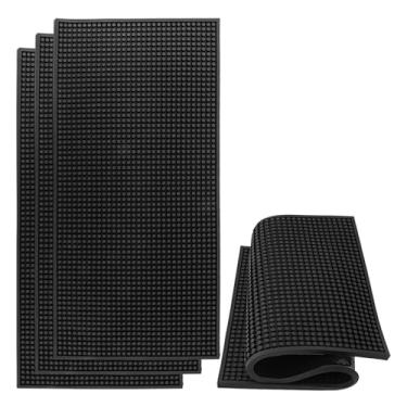 Imagem de IHDYPPEW Pacote com 4 tapetes pretos de 30 x 61 cm, tapete de barra de borracha, antiderrapante para bancada, barman, cozinha, mesa de jantar