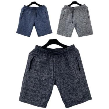 Imagem de kit 3 bermudas moletom masculino adulto bolsos lateral com ziper - f.g