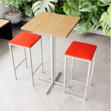 Imagem de Conjunto Mesa Alta Bar Bistrô Quadrada Pinus 2 Bancos Estofado Industrial White (Vermelho)