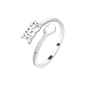 Imagem de COLORFUL BLING Anel delicado de ouro/prata amor coração anjo da sorte anel ajustável aliança de casamento aniversário anéis de compromisso para mulheres amizade bonito numerologia joias, Metal,