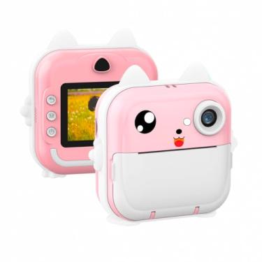 Imagem de Câmera Infantil Digital Impressão Instantânea Para Crianças com 3 Rolos de Papel Impressão Fotos Filmadora Gravadora Full HD Recarregável (ROSA)