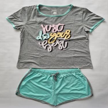 Imagem de SHORT DOLL FEMININA, SENDO BLUSINHA MC COM ESTAMPA FRONTAL E COM SHORTS LISO,EM MALHA DE POLIVISCOSE