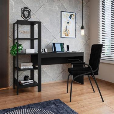 Imagem de Mesa Escrivanha Home Office Mdf Com Prateleiras Artemis Preto