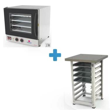 Imagem de Kit - Forno Turbo Elétrico Fast Oven PRP-004 127v Preto + Bancada MES-004 + 4 Assadeiras - Progás