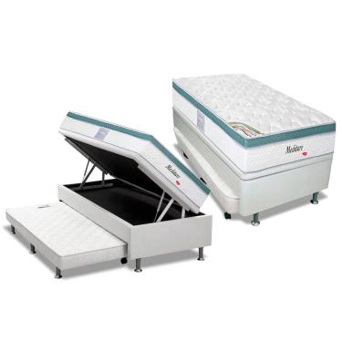 Imagem de Cama Box Baú c/Auxiliar Solteiro: Colchão Molas Herval MasterPocket Meditare + Base crc Courano Branco(88x188)