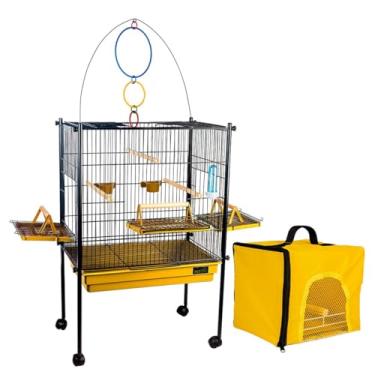 Imagem de Gaiola Viveiro Pássaro Calopsita Triplex com Bolsa Transporte Jelplast (Preto/Amarelo)