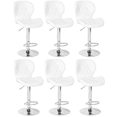 Imagem de Kit 06 Banquetas Slim Estofada Giratória Com Regulagem De Altura - Branco