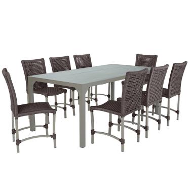 Imagem de Jogo 8 Cadeiras Cannes Corda Náutica e Mesa Retangular Ripada 2,00m em Alumínio para Edícula, Jardim, Área, Varanda, Cozinha - Pintura Fendi