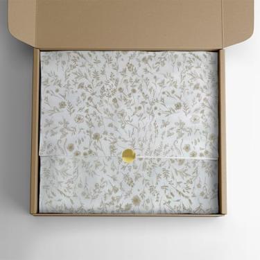 Imagem de Papel Seda Premium Estampa Floral 30x68cm - 100 Folhas em Três Cores Elegantes para Embalagens Sofisticadas (Dourada)