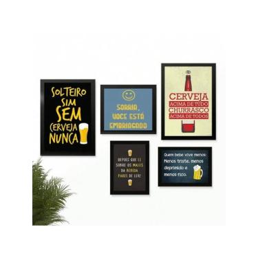 Imagem de Kit 5 Quadros Decoração Placas Area de Churrasco Cerveja Marcas Bar Bu