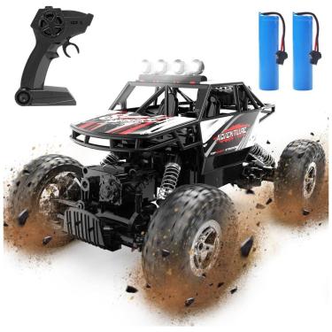 Imagem de Carrinho de Controle Remoto com Motor Duplo, Farol LED e 2 Baterias para 90 MIn de Duração, DEERC DE45, Preto