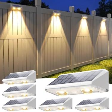 Imagem de APONUO Luzes de cerca solar, IP64 à prova d'água, 9 modos de cores de iluminação RGB LED de brilho, cerca de luzes solares externas para quintal, quintal, parede, deck, pátio, pacote com 6, branco