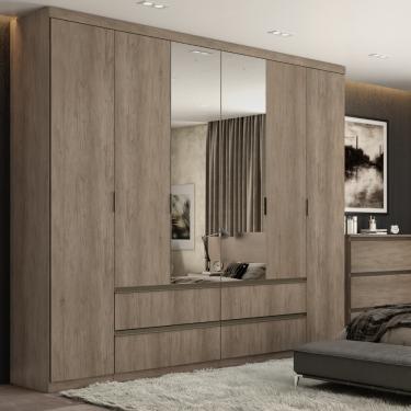 Imagem de Guarda Roupa Casal com Espelho 6 Portas 4 Gavetas Nobre Glass THB - Rustico