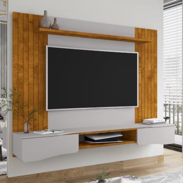 Imagem de Painel Frisado para TV 60 Polegadas 2 Portas Búzios Bechara - Naturale/Off White