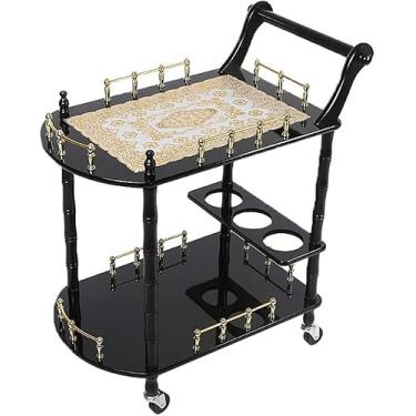 Imagem de Carrinho de chá carrinho de servir carrinho de jantar de madeira carrinho de jantar armazenamento carrinho de jantar hotel sobremesa carrinho móvel de luxo hotel e restaurante (cor: A) (C)