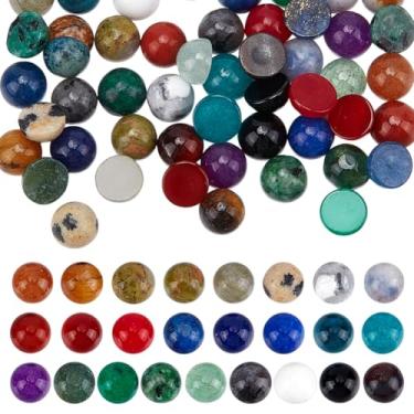 Imagem de PH PandaHall 50 peças, 25 estilos, pedras naturais, 4 mm, cabochão de pedra preciosa semi-redonda, cabochão plano, pedras, pedras coloridas de cristal de quartzo para brinco, pulseira, joias