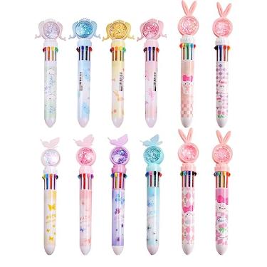 Imagem de Canetas esferográficas coloridas fofas multicoloridas, 10 em 1 animais borboleta, retráteis, canetas de gel, meninas meninos canetas coloridas escritório volta às aulas brindes de festa suprimentos presente para crianças estudantes 0,5 mm 12 peças