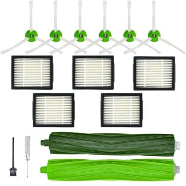 Imagem de Kit de acessórios de peças de reposição para iRobot Roomba i7 i7+ i6 i6+ i3 i3+ i8 i8+ i4 i4+ i5 i5+ i2 i2+ i1 i1+ i e acessório de vácuo robótico série, 1 escova de borracha, 5 filtros HEPA, 6