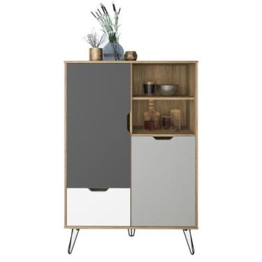 Imagem de Aparador Adega Bar 132X91 cm Carvalho Branco Grafite Prata ARLY - Mila