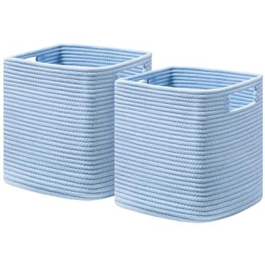 Imagem de UBBCARE Cubos De Armazenamento 11 Polegadas, Cestos Corda Algodão Para Organização, Caixa Em Cubo Berçário, Pacote Com 2 Quadrados Brinquedos, Organizador Prateleiras, Armário, Quarto Infantil, Azul