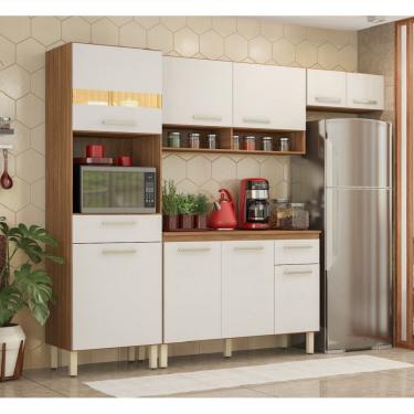 Imagem de Cozinha Compacta 3 peças com Balcão c/ Tampo MDP 120m Dama -  Amêndola Touch/ Branco Demóbile