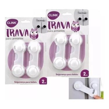 Imagem de 2 Trava Para Gaveta Armário Segurança Proteção Bebe - Clink, Branco