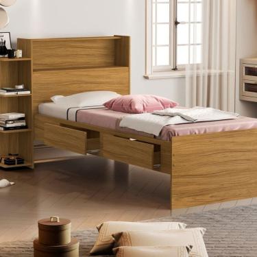 Imagem de Cama Solteiro Baú com 2 Gavetas Isa Marrom