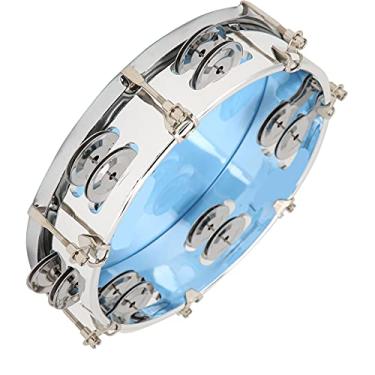 Imagem de Sinos de Metal, Jingle Duplo Jingle 8in Pandeiro de Mão, Instrumento de Percussão de Ritmo para Iniciantes, Menos Vibração, Sintonizável, Abs + Metal, 8in, Cavidade Musical Maior, Excelente (Azul)