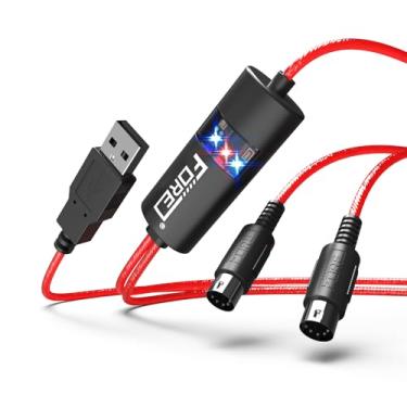 Imagem de FORE Adaptador de cabo MIDI para interface USB MIDI com entrada e saída, funciona com teclado/sintetizador/MIDI Deivce compatível com iOS e Android, Windows/Mac OS para Studio USB 2.0, cor vermelha