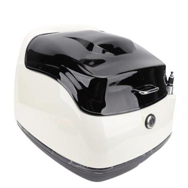 Imagem de Caixa Traseira Motocicleta Com Trava e Chave 38L Retro Motorbike Box Tail Tour Tour Storage Storage Caso Fital Fit for Electric Bikes Scooters (Branco + preto)