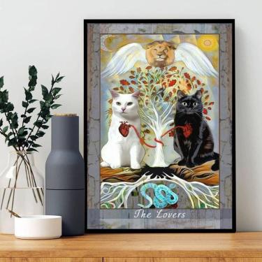 Imagem de Quadro Carta Tarot Gato The Lovers 45X34Cm