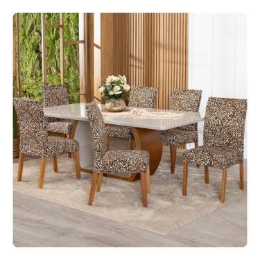 Imagem de Kit Capa De Cadeira Estampadas Mesa Jantar 6 Lugares Malha Gel - Shop 
