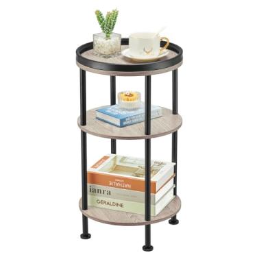 Imagem de Mesa lateral, mesa lateral redonda pequena para espaços pequenos, mesa lateral redonda de 3 andares, mesa lateral fina, mesa de canto moderna de sofá para sala de estar, mesa de cabeceira e quarto