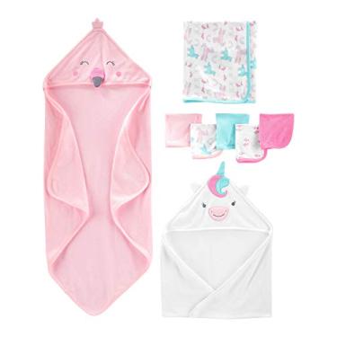 Imagem de Simple Joys by Carter's Conjunto de toalhas e toalhas para bebês meninas, flamingo rosa/unicórnio branco, tamanho único
