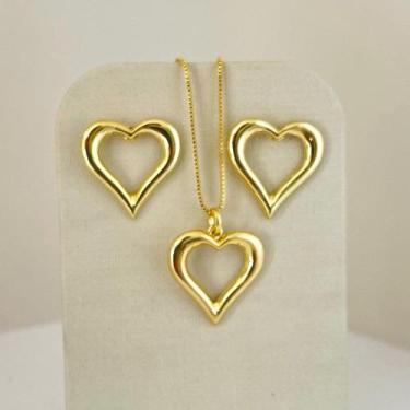 Imagem de Conjunto Colar e Brinco Coração vazado Banhado a Ouro 18k - Atraktiva 