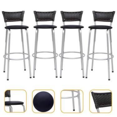 Imagem de Kit 4 Banco Banqueta Alta Estrutura Prata Balcão Bar Área Gourmet Ilha